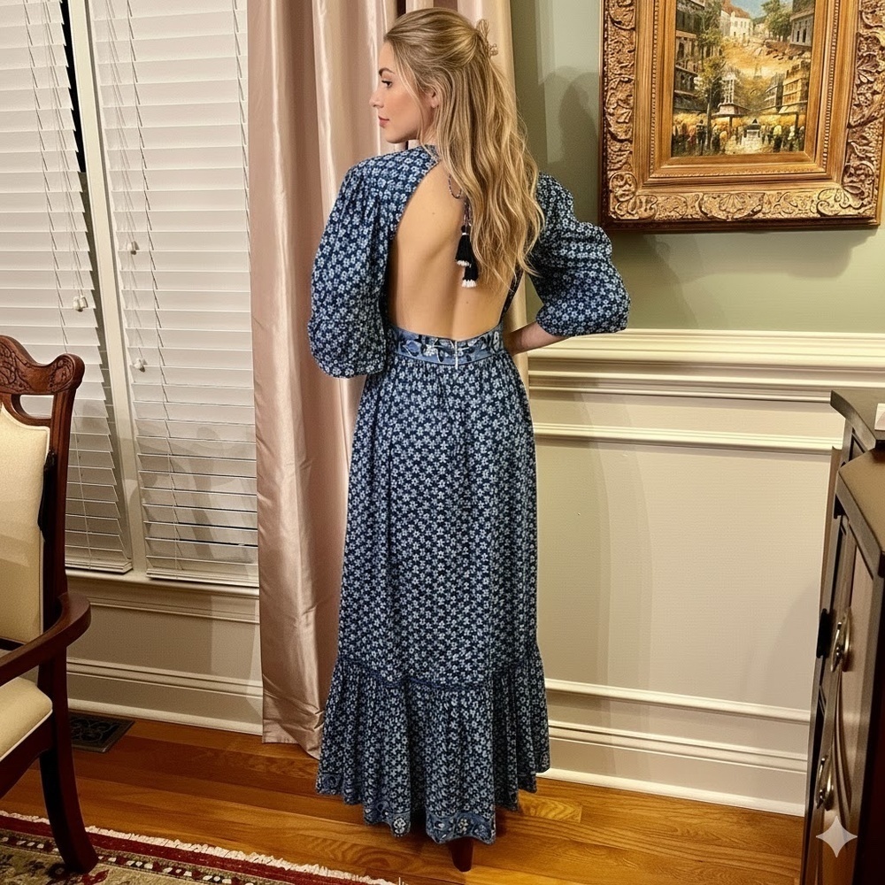 NWOT Madison Mathews Perrin Open Back Maxi Dress Size MEDIUM